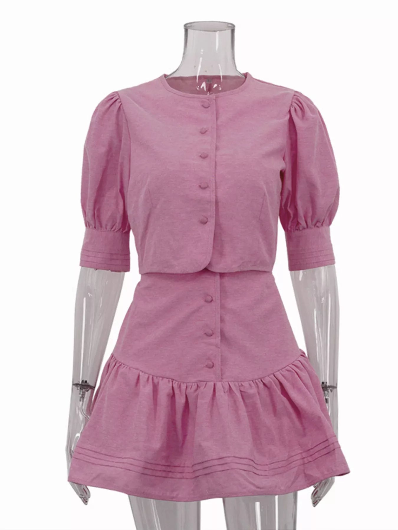 Women's Puff Sleeve Cropped Top and Ruffled Skirt Set - Matching Sets