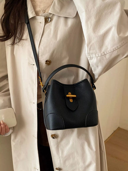 Textured Faux Leather Bucket Crossbody Bag