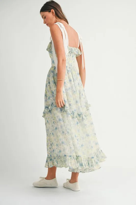 Floral Printed Shoulder Strap Midi Dress – outfit idea for women | Ro + Ivy