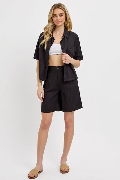 High Rise Pleated Front Shorts - Ro + Ivy