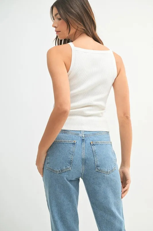 Minimalist Ribbed Halter Neck Knit Top | Trendy Tops Outfit Idea for Women by Ro + Ivy | Elevated Basics, Modern Comfort & Style