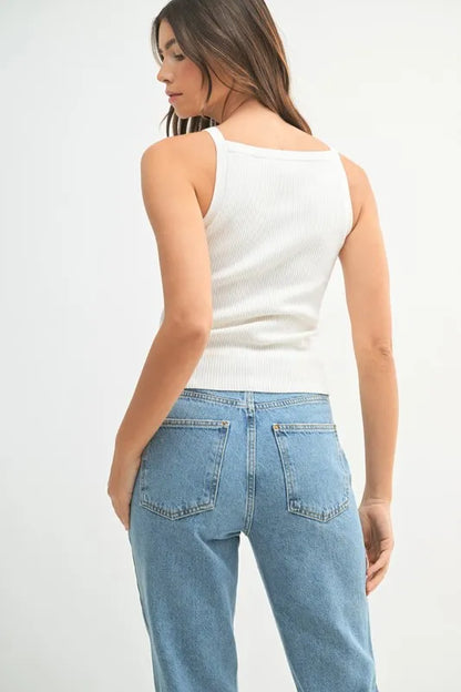 Minimalist Ribbed Halter Neck Knit Top | Trendy Tops Outfit Idea for Women by Ro + Ivy | Elevated Basics, Modern Comfort & Style