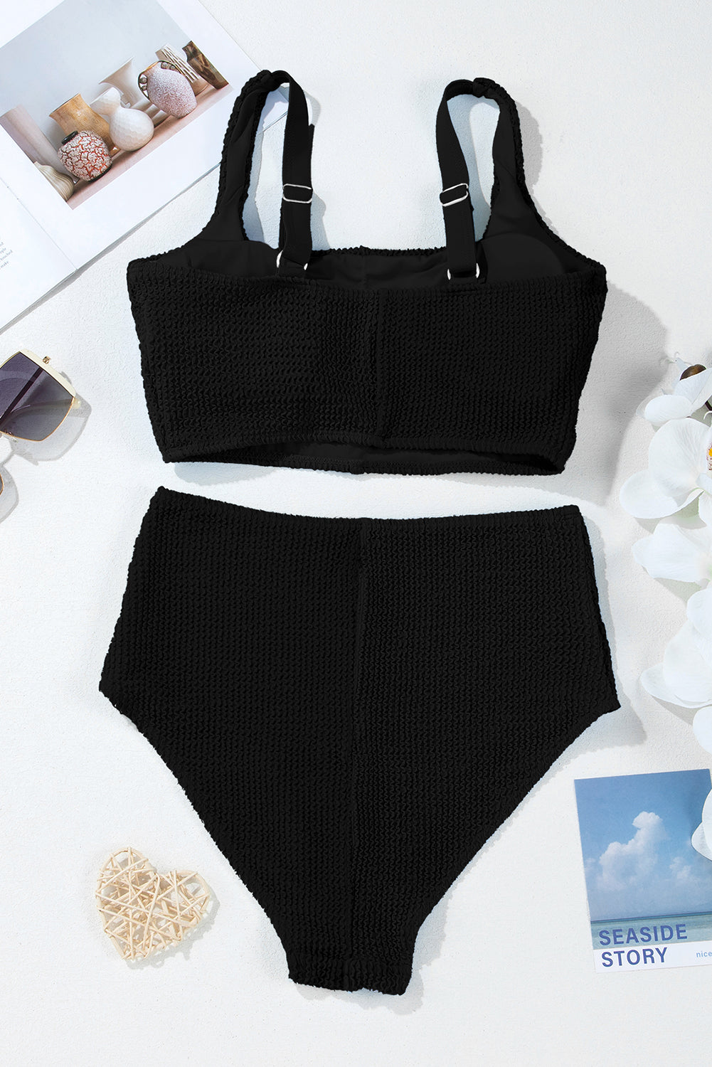 Colorblock Corded Square Neck High Waist Bikini Set — Modern Beach Statement Style - Swimwear/Bikinis