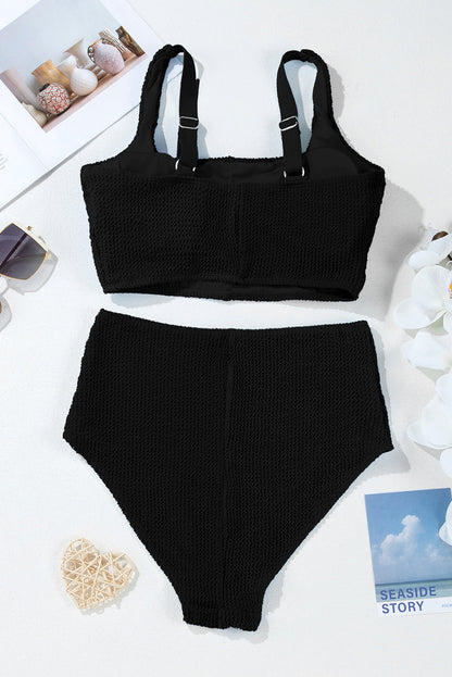 Colorblock Corded Square Neck High Waist Bikini Set — Modern Beach Statement Style - Swimwear/Bikinis