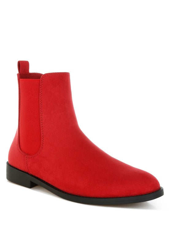 Red Low Block Heel Chelsea Boots | Trendy Boots Outfit Idea for Women by Ro + Ivy | Elevated Basics, Modern Comfort & Style