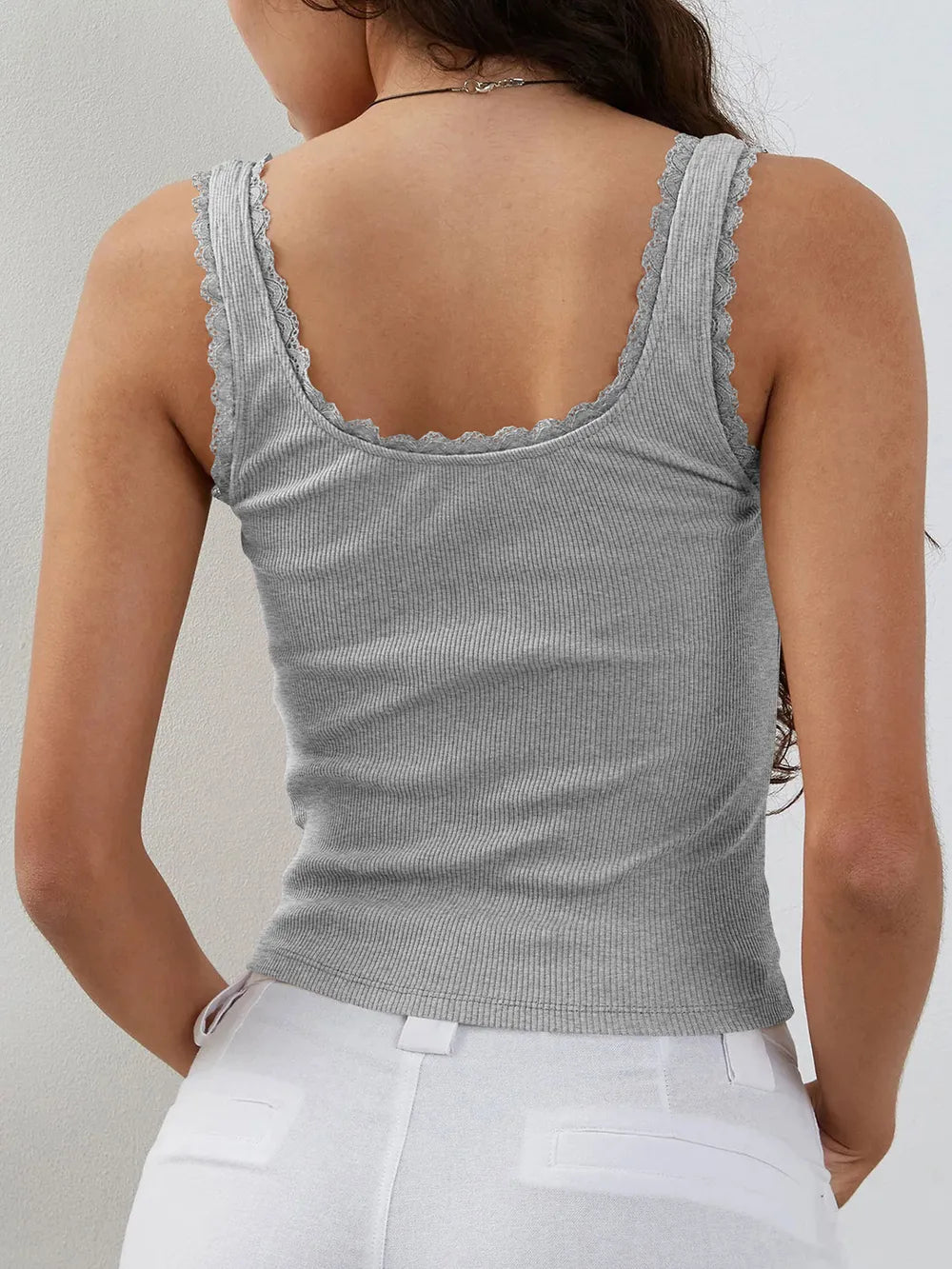 Lace Detail Square Neck Tank Top