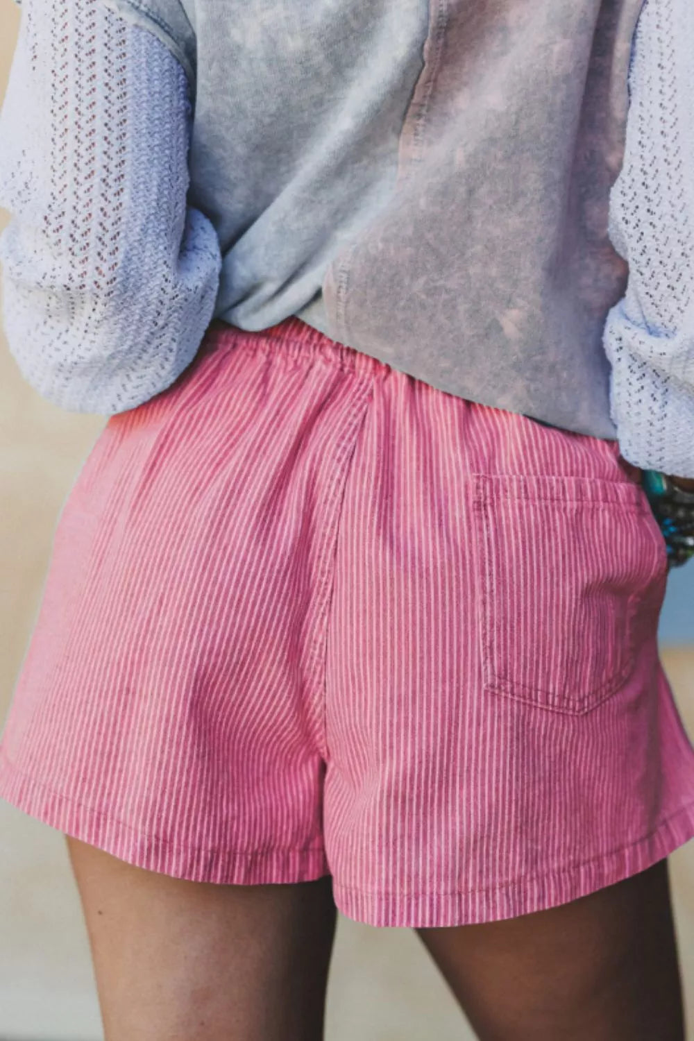Women's Striped Elastic Waist Shorts - Shorts