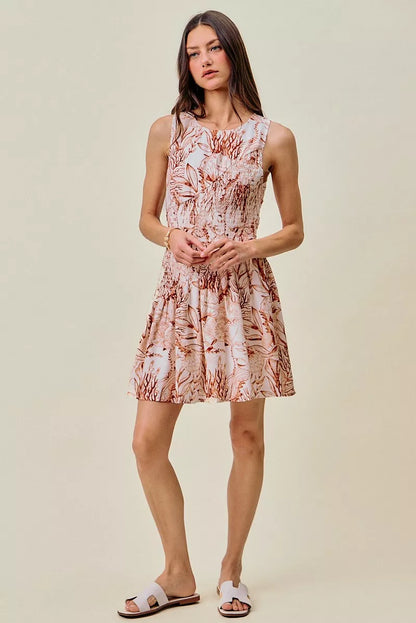 Women's Shell Print Smocked Fit and Flare Mini Dress - Mini Dresses