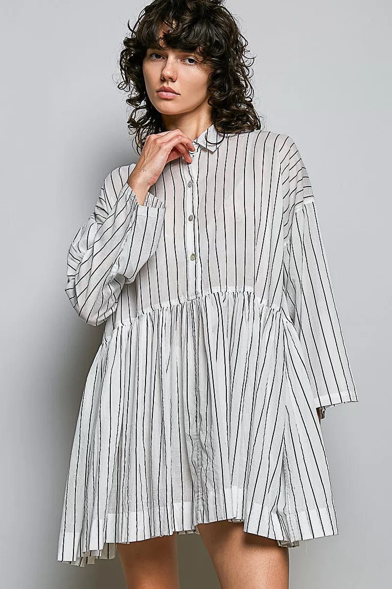 Women's Striped Relaxed Fit Shirt Mini Dress - Mini Dresses