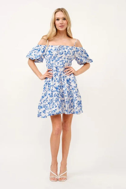 Off Shoulder Bubble Sleeve Mini Dress – outfit idea for women | Ro + Ivy