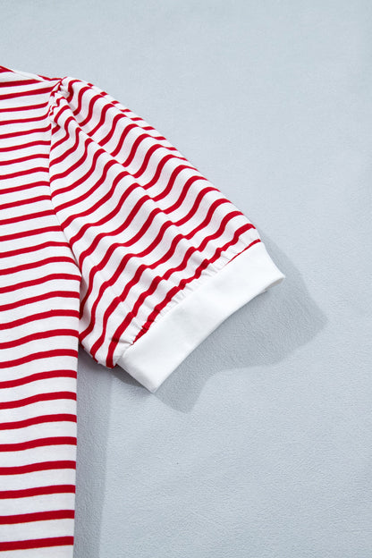 Classic Striped Puff Sleeve Casual T-Shirt — Comfortable Relaxed Everyday Style - Tops & Tees