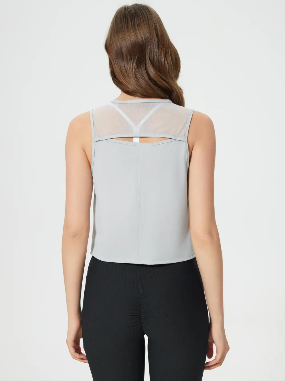 Open Back Slit Round Neck Activewear Tank Top