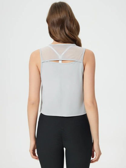 Open Back Slit Round Neck Activewear Tank Top