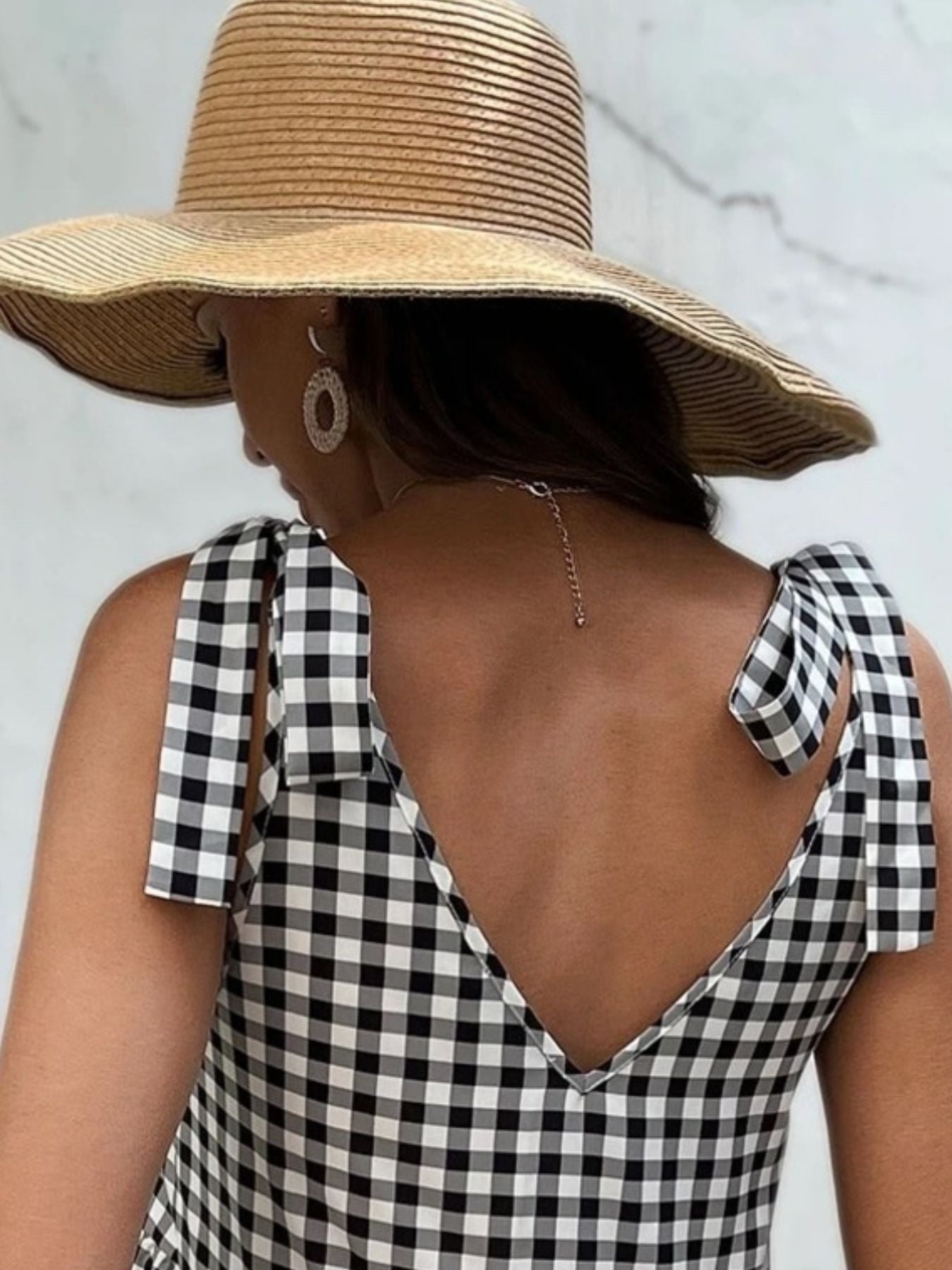 Women's Gingham Tie Shoulder Tiered Mini Dress - Mini Dresses