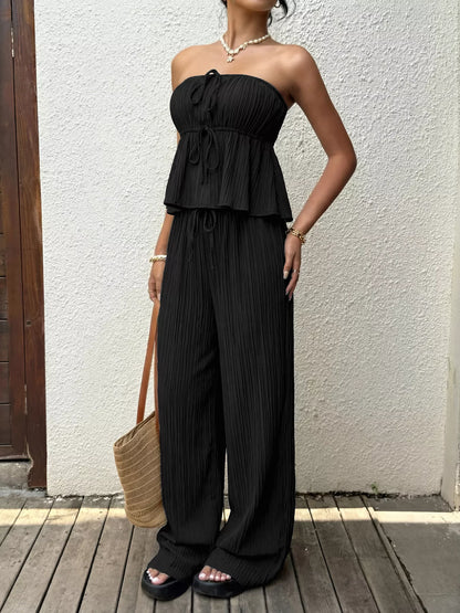 Women's Tube Top and Wide Leg Pants Set - Matching Sets