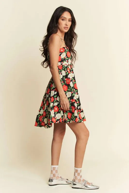 100% Cotton Scalloped Floral Mini Dress - Mini Dresses
