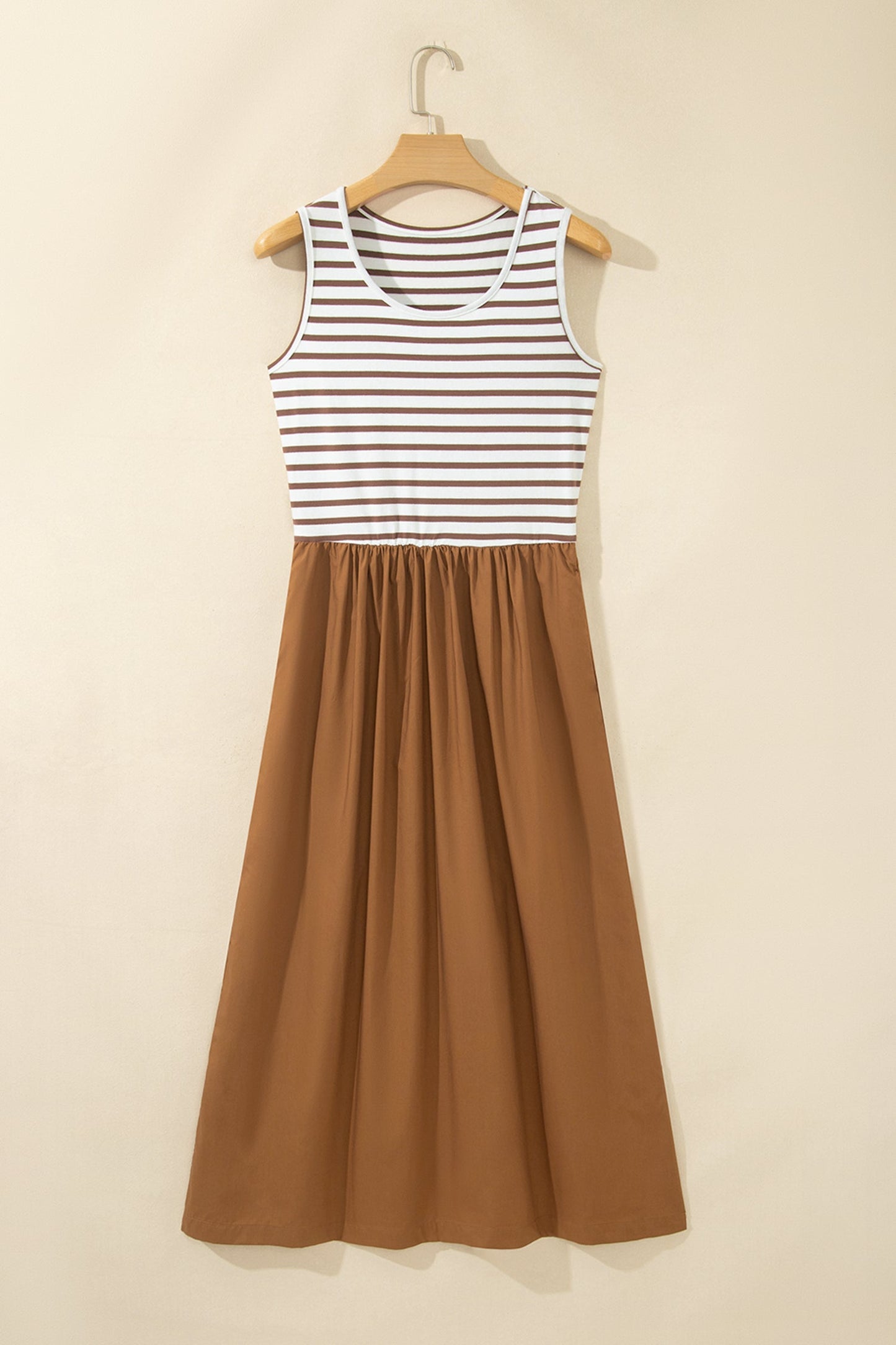Striped Colorblock Sleeveless Maxi Dress with Pockets