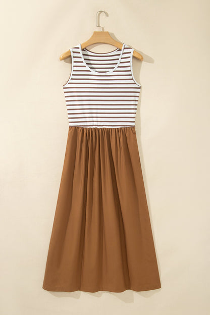 Striped Colorblock Sleeveless Maxi Dress with Pockets