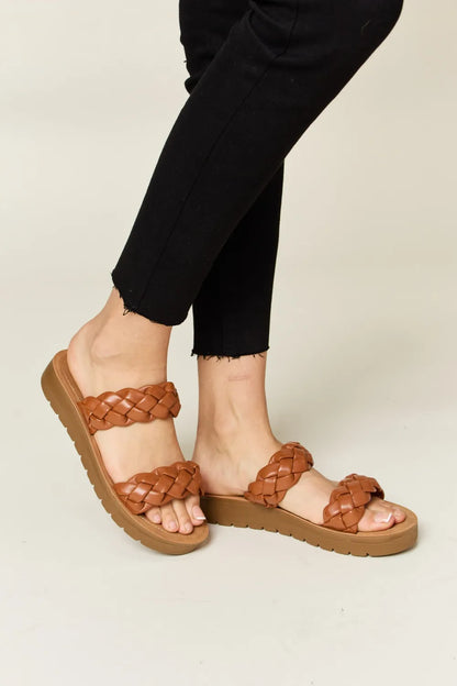 Woven Dual Band Platform Sandals - Whisky Sandals