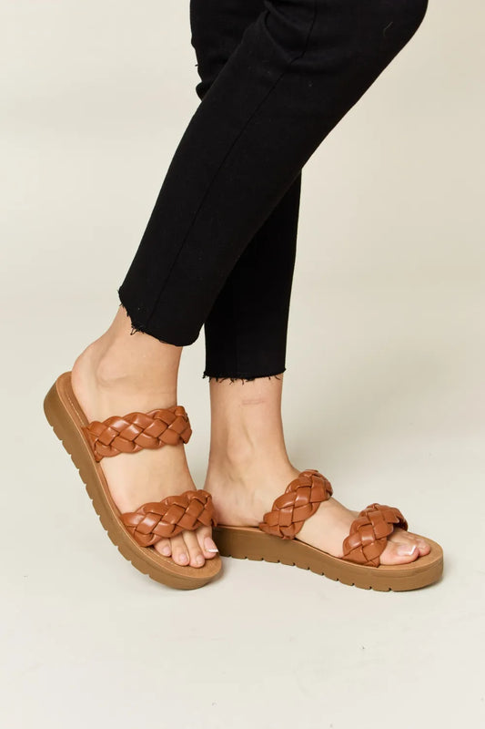 Woven Dual Band Platform Sandals - Whisky Sandals