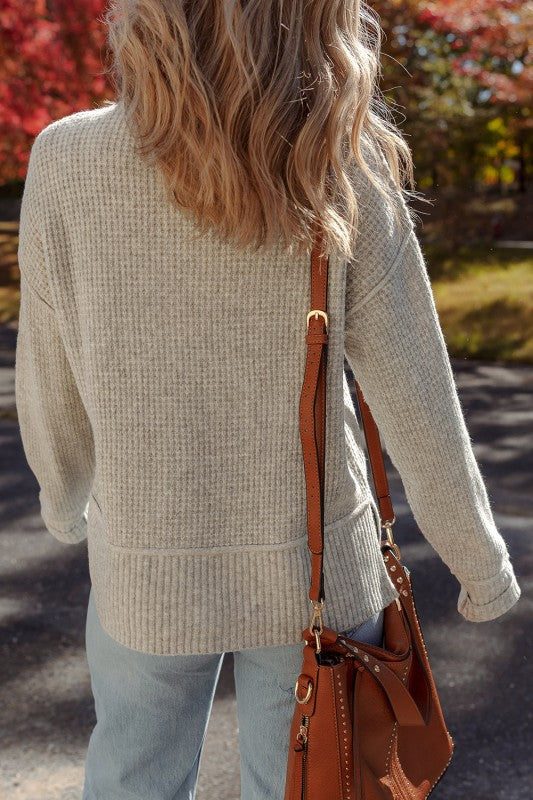 Waffle Drop Shoulder Sweater | Trendy Sweaters Outfit Idea for Women by Ro + Ivy | Elevated Basics, Modern Comfort & Style