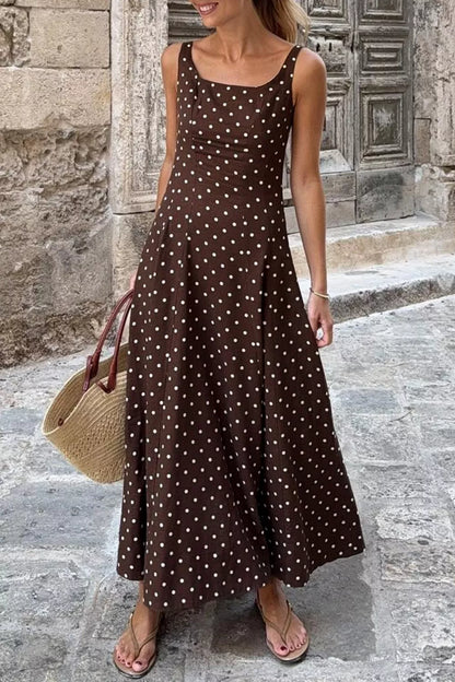 Women'ska Dot Square Neck Sleeveless Maxi Dress - Maxi Dresses