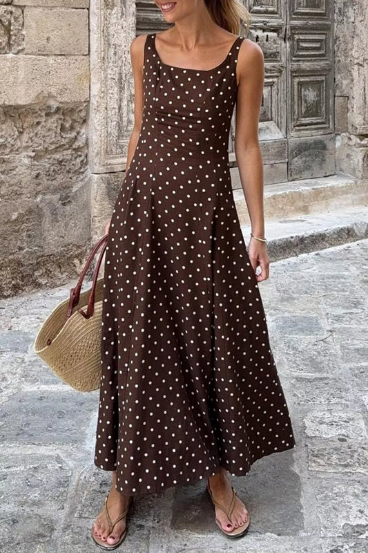 Women'ska Dot Square Neck Sleeveless Maxi Dress