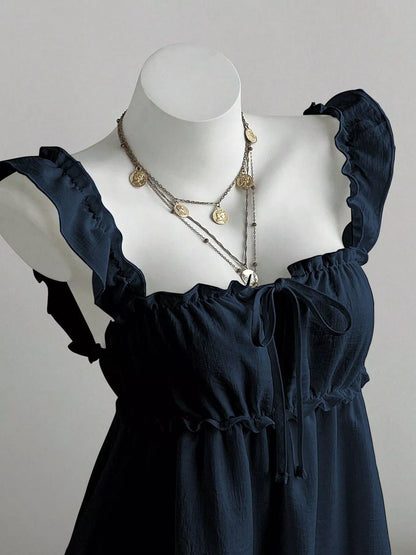 Ruffled Square Neck Mini A-Line Dress