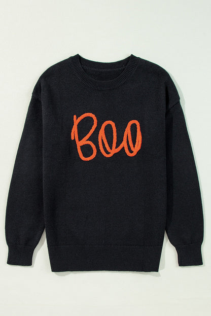 Halloween Boo Crew Neck Drop Shoulder Sweater