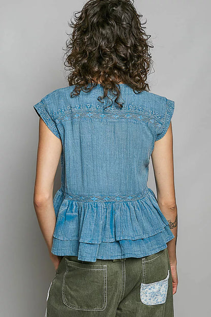 Women's Eyelet Embroidered Pintuck Cotton Blouse - Blouses