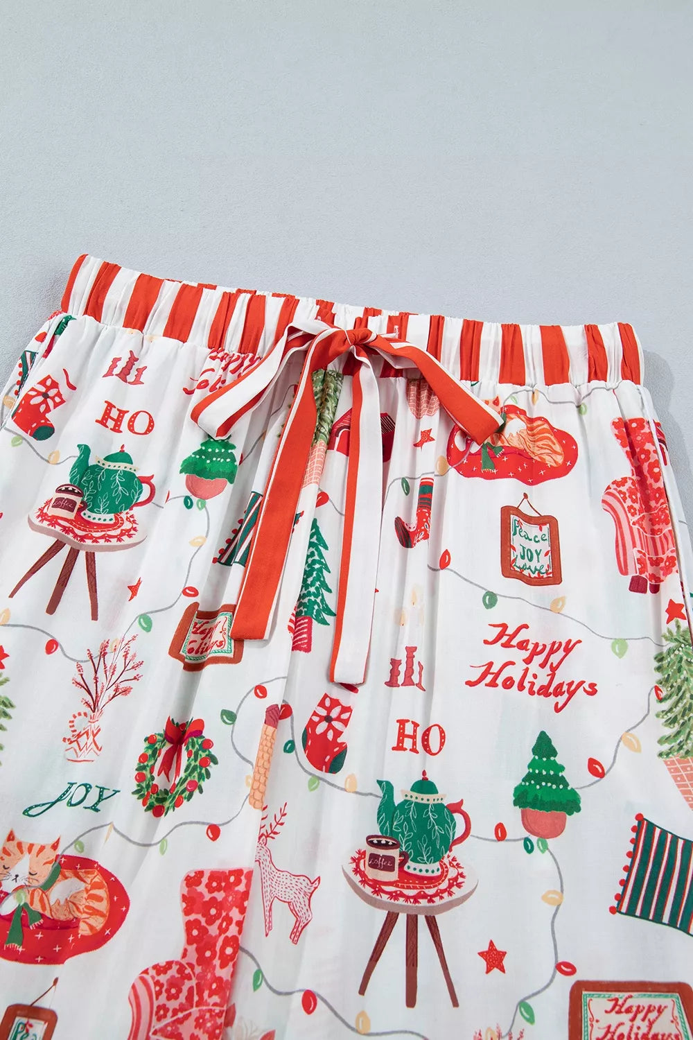 Striped Holiday Two-Piece Lounge Set with Button-Front Top and Matching Pants