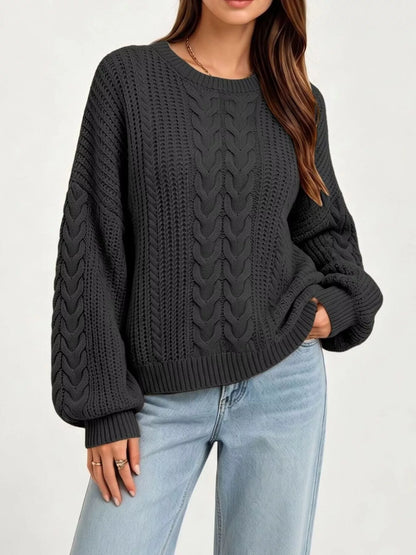 Chunky Cable Knit Round Neck Sweater Black