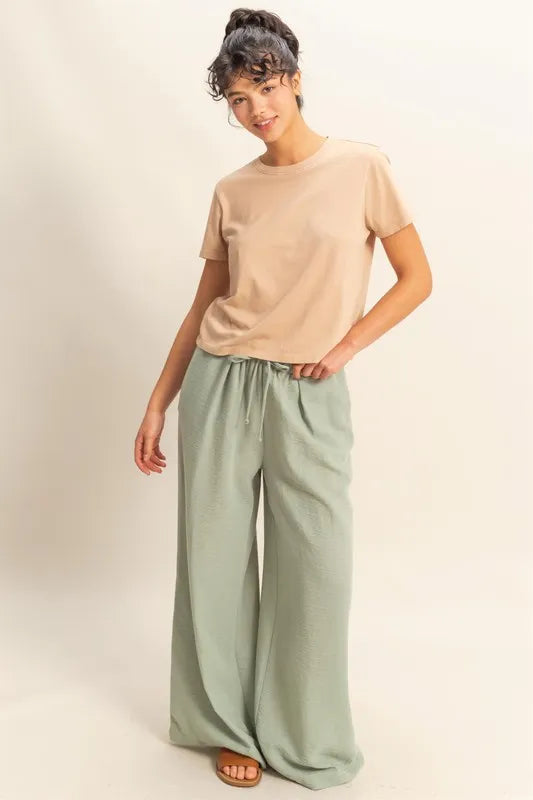 Elasticized Waist Wide Leg Pants – outfit idea for women | Ro + Ivy