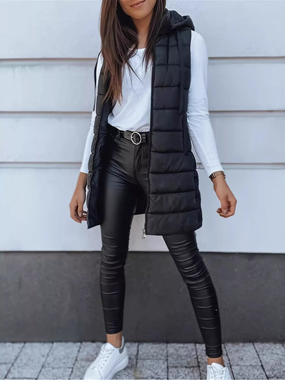 Zip Up Longline Hooded Puffer Vest