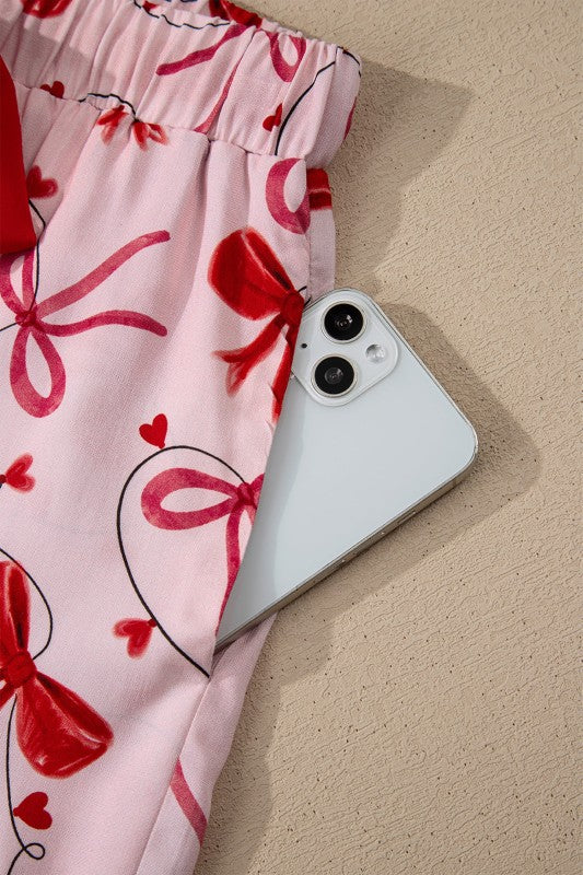 Red Bow Long-Sleeve Pajama Top & Shorts Set | Trendy Pajamas Outfit Idea for Women by Ro + Ivy | Elevated Basics, Modern Comfort & Style