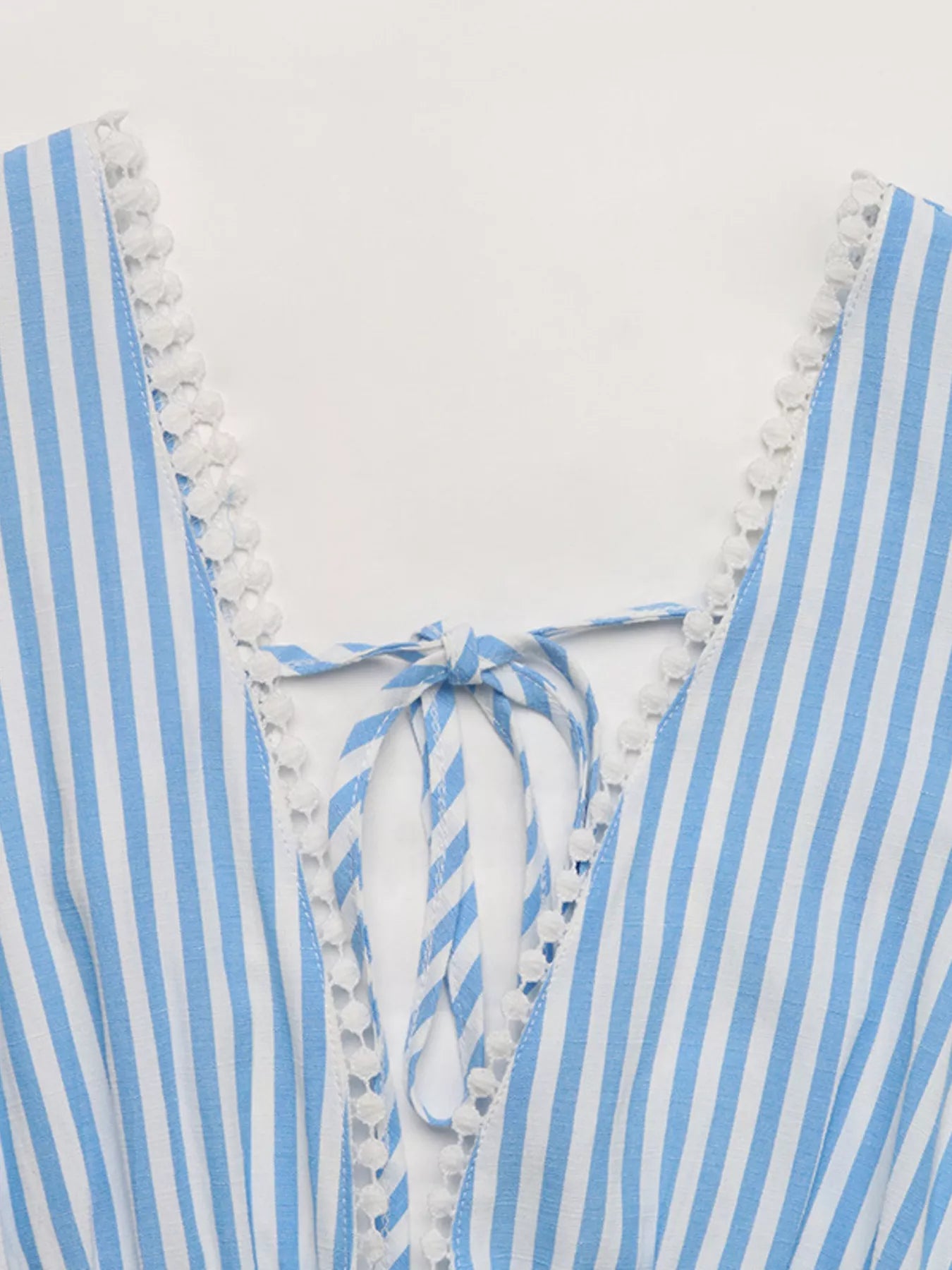 Women's Striped Pom-Pom Trim Tie Front Sleeveless Mini Dress - Mini Dresses
