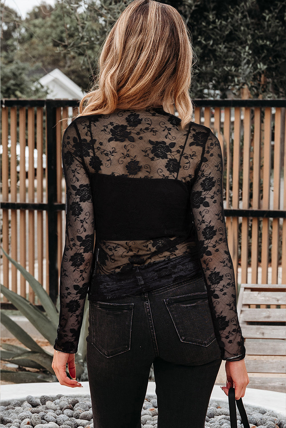 Floral Sheer Mesh Long Sleeve Top