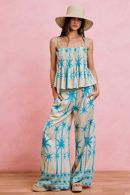 Women's Palm Tree Print Smocked Cami Top - Cami Tops