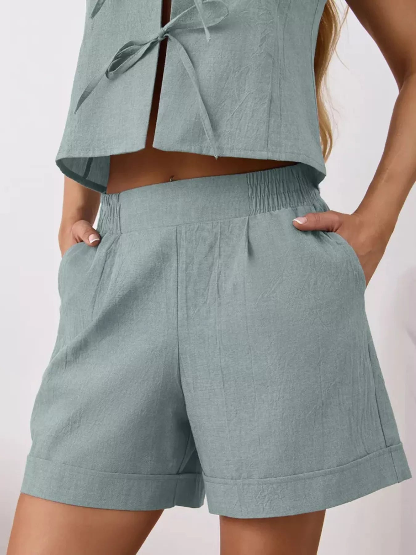 Women's Tie Front Sleeveless Top and Shorts Set - Matching Sets