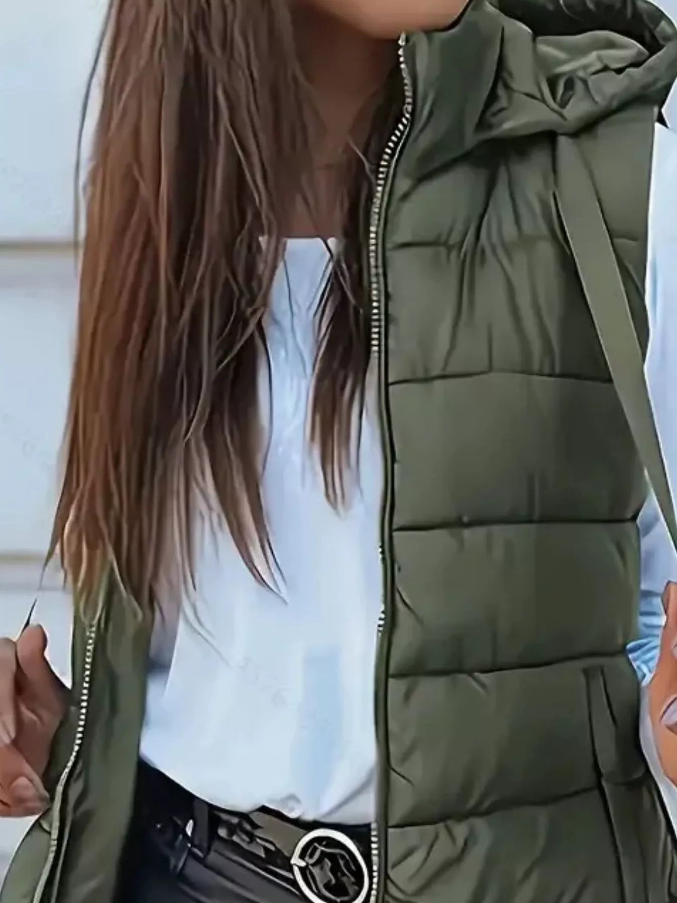Zip Up Longline Hooded Puffer Vest