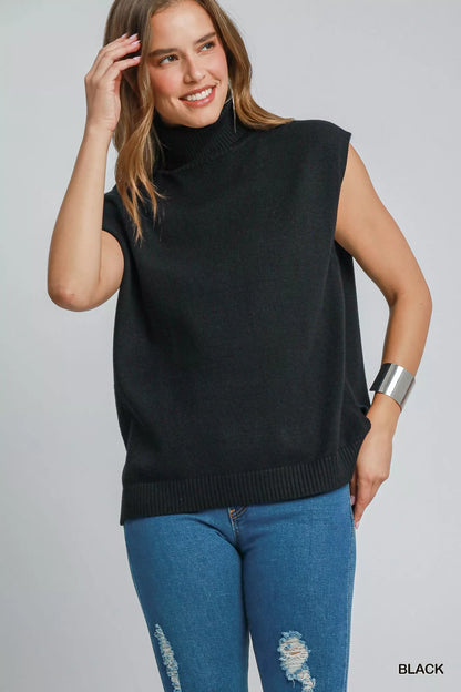 Black High-Low Turtleneck Sleeveless Sweater | Trendy Sweaters Outfit Idea for Women by Ro + Ivy | Elevated Basics, Modern Comfort & Style