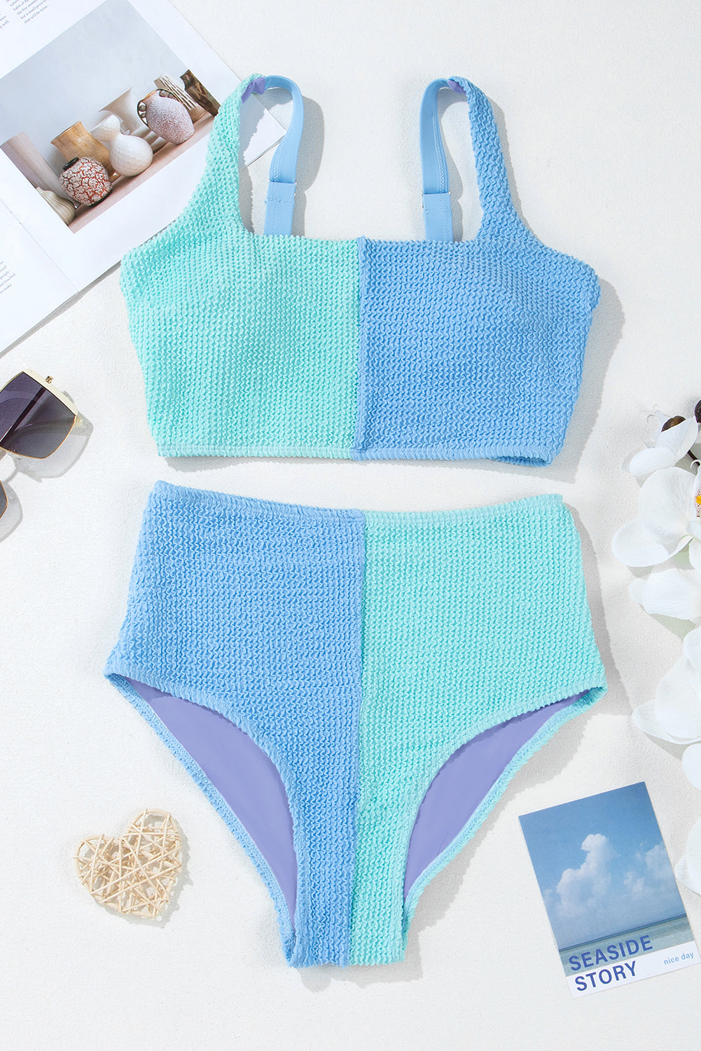 Colorblock Corded Square Neck High Waist Bikini Set — Modern Beach Statement Style - Swimwear/Bikinis
