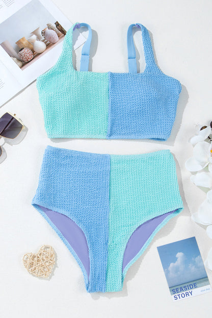 Colorblock Corded Square Neck High Waist Bikini Set — Modern Beach Statement Style - Swimwear/Bikinis
