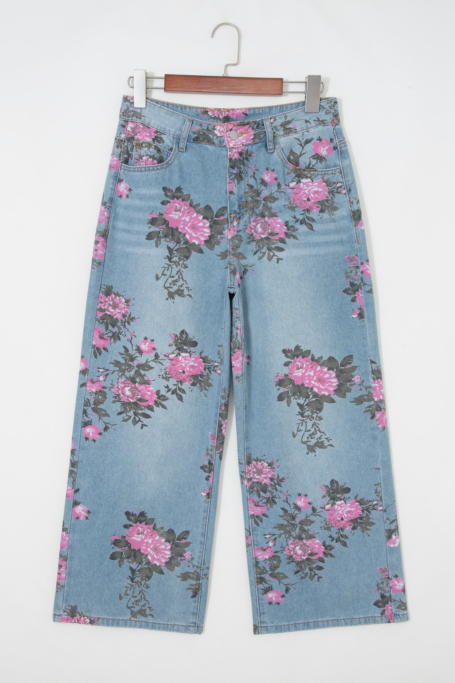 Vintage Floral Print Light Wash Bootcut Jeans — Feminine Flattering Everyday Style - Jeans