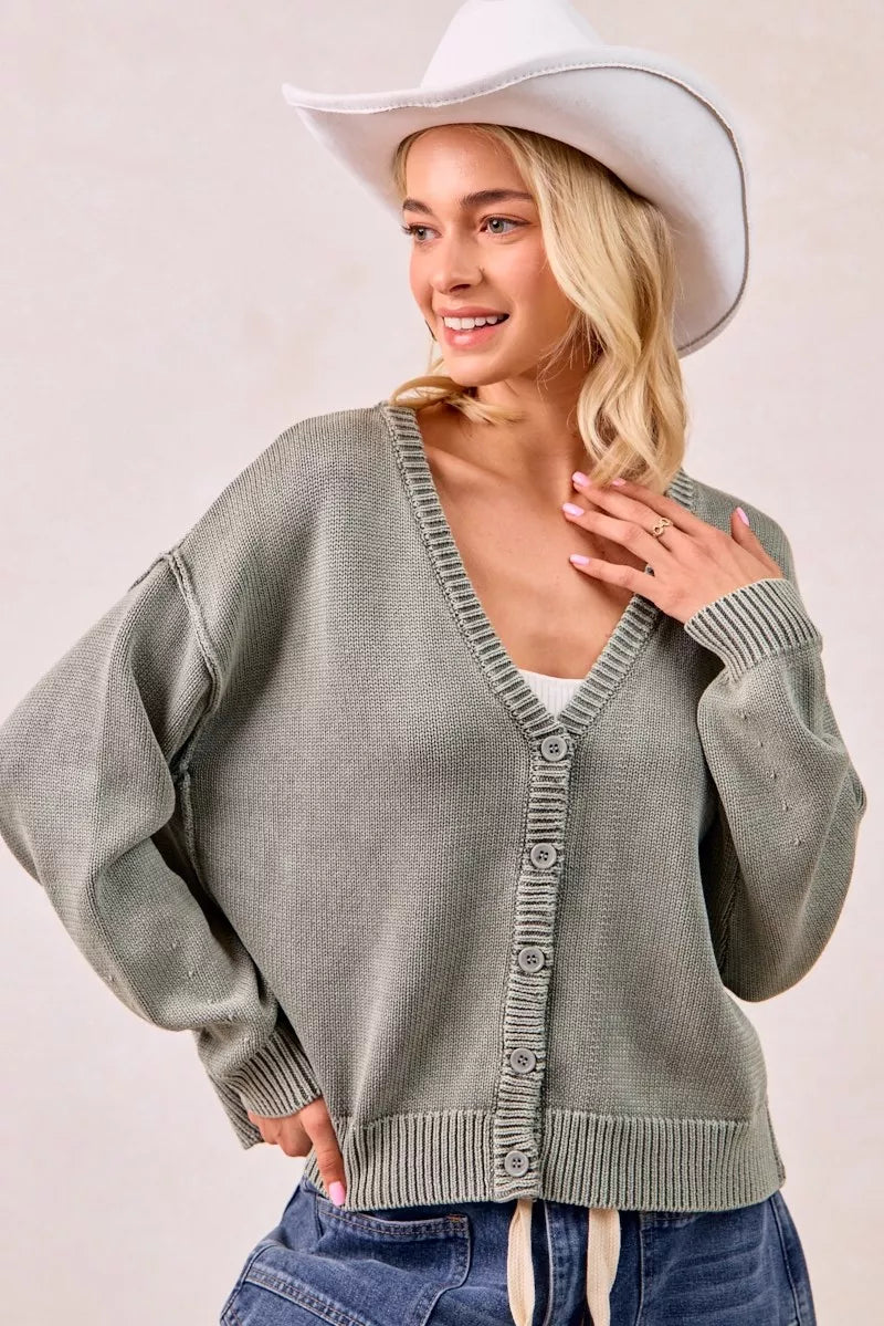 Vintage Washed V Neck Cardigan | Trendy Cardigans Outfit Idea for Women by Ro + Ivy | Elevated Basics, Modern Comfort & Style