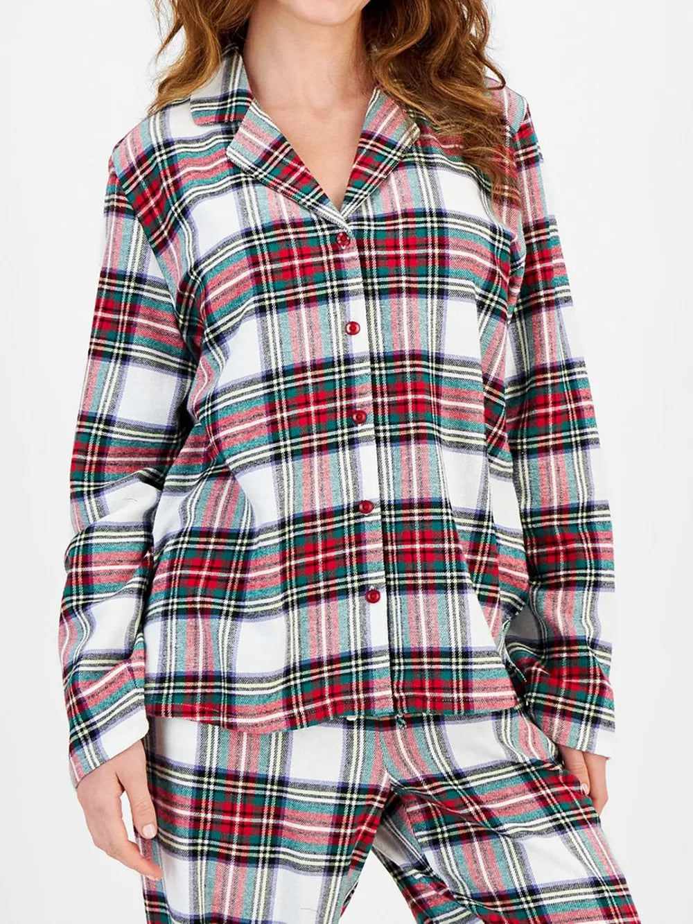 Plaid Two-Piece Lounge Set with Collared Button-Up Top and Matching Pants