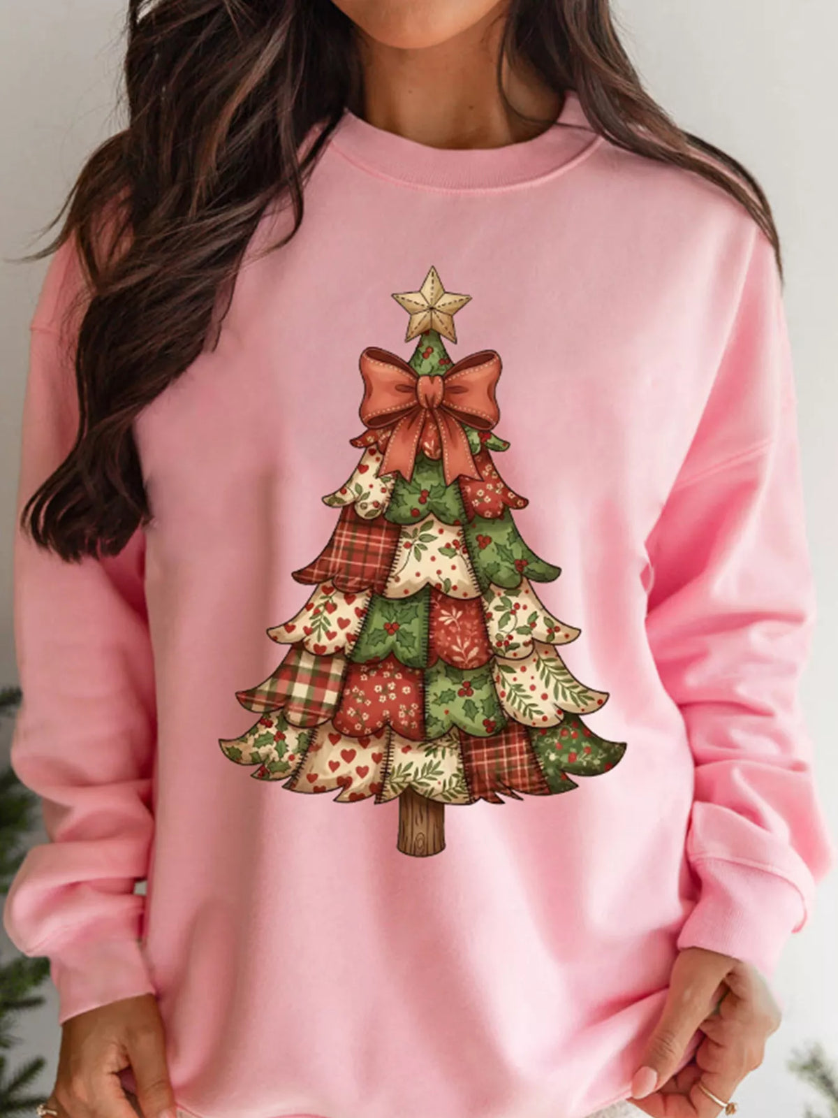 Christmas Tree Graphic Long-Sleeve Sweatshirt