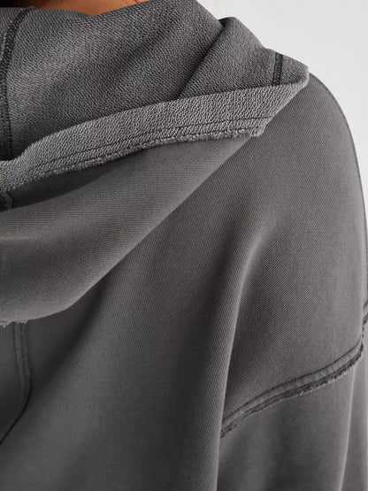 Exposed Seam Dropped Shoulder Hoodie - Pullover Hoodies