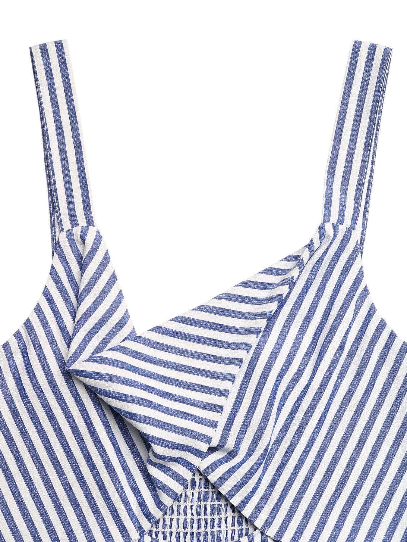 Women's Striped Cutout Knot Front Wide Leg Jumpsuit - Jumpsuits