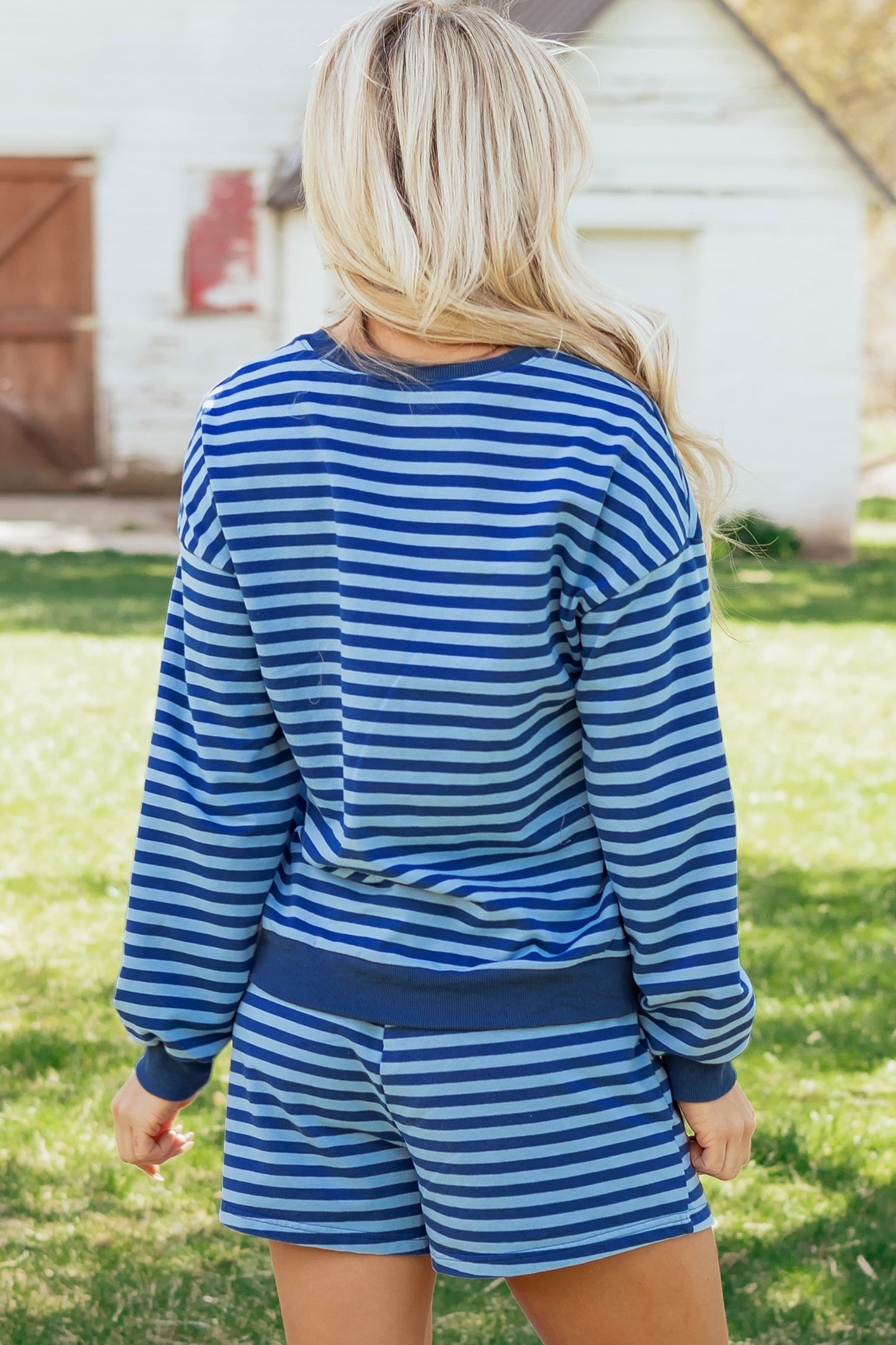 Striped Long Sleeve Top & Matching Shorts Casual Two-Piece Set — Timeless Comfortable Style - Short Sets